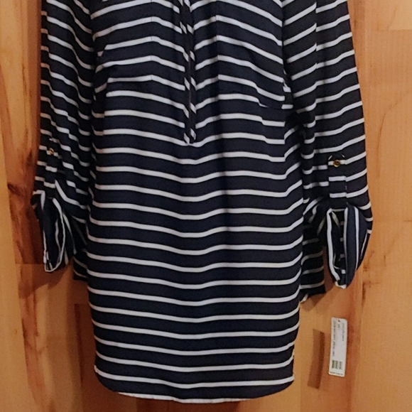 Zac & Rachel Womens L Blouse/Dress/Tunic Top Navy Blue White Stripes - Picture 2 of 9